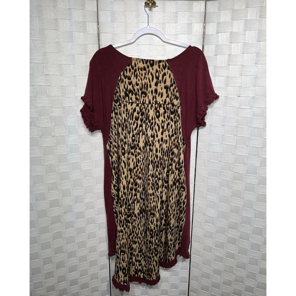 Umgee Womens Wine Animal Back Fishtail Scoop Tunic Dress Size Large Fall Boho - Picture 12 of 15